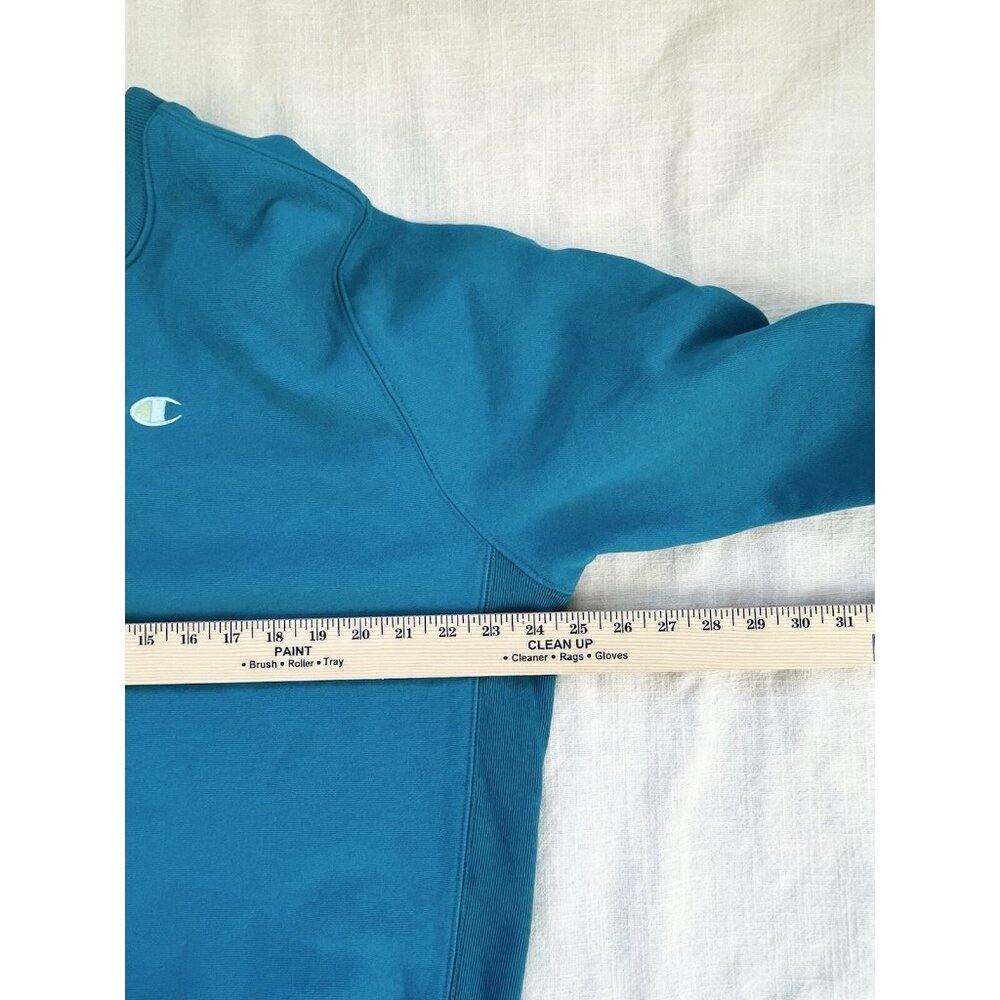 Champion Reverse Weave Arm Spell Out Crew Neck Sweatshirt Aqua Size Large - Picture 8 of 9